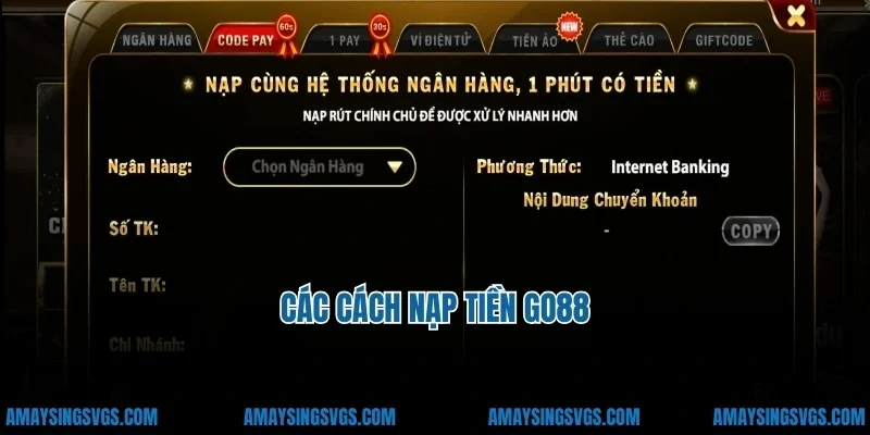 Các cách nạp tiền go88